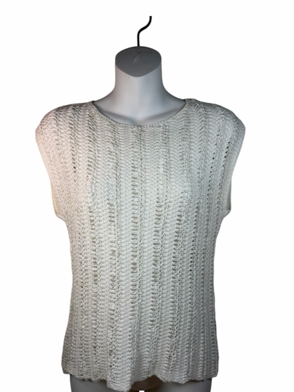Lauren Ralph Lauren Linen Pointelle Knit White Sleeveless Sweater PS Coastal